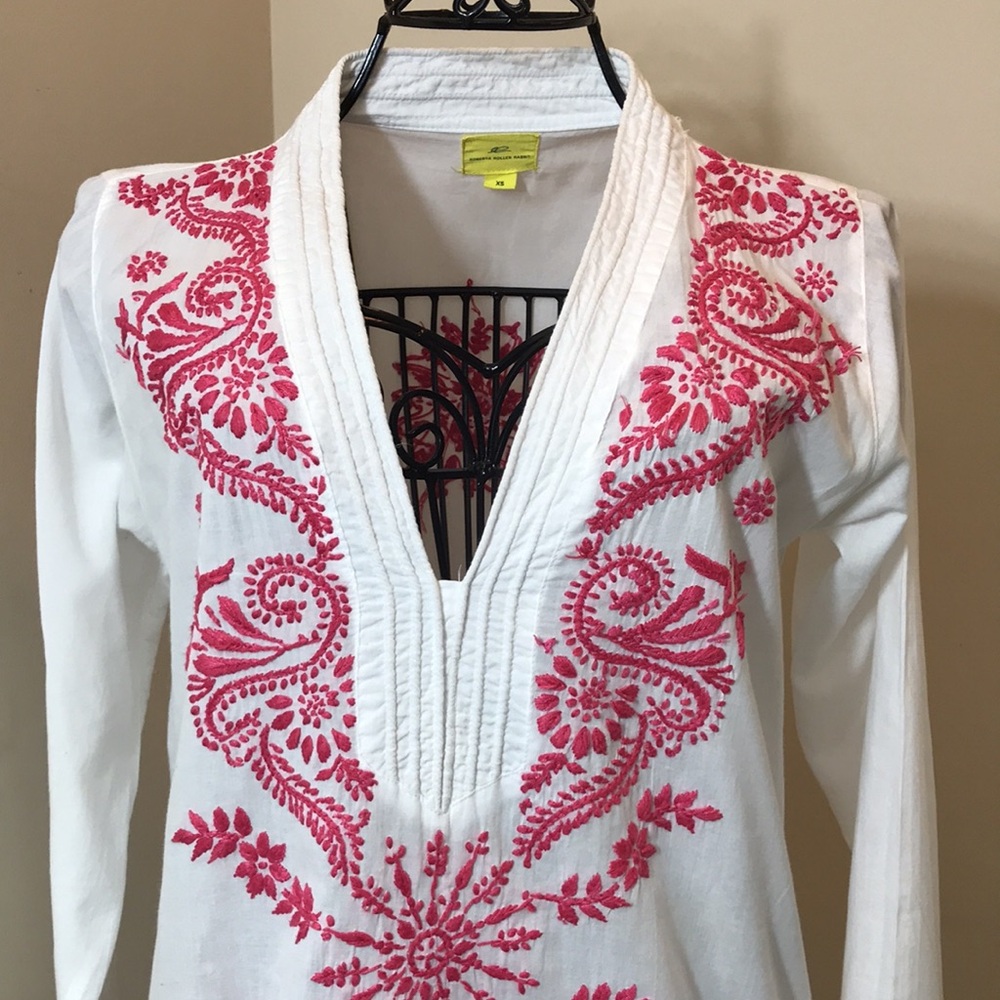 Roberta Roller Rabbit White & Pink Embroidered Tunic
